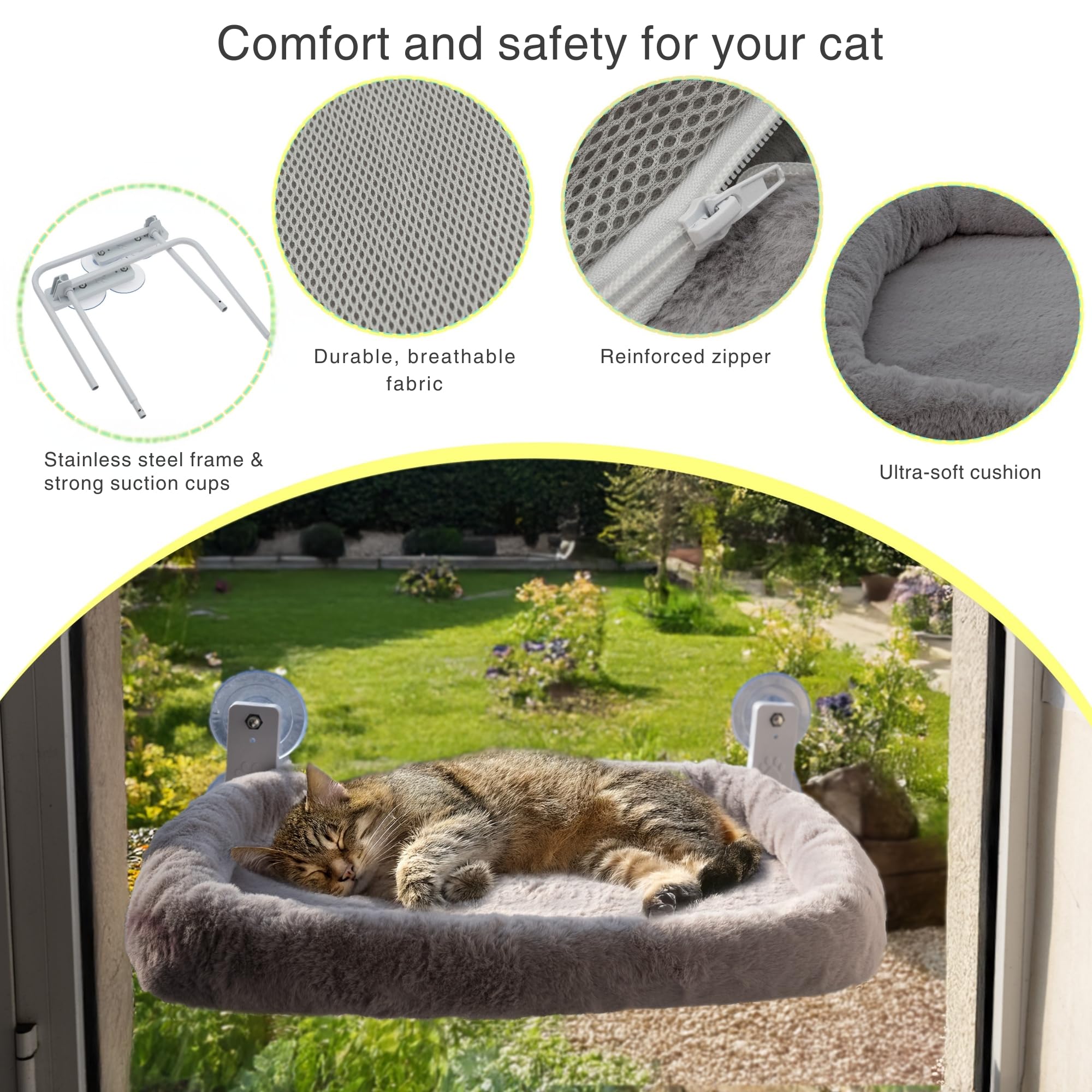 Viva Cat washable cushion highlighted for easy cleaning after nap-time.