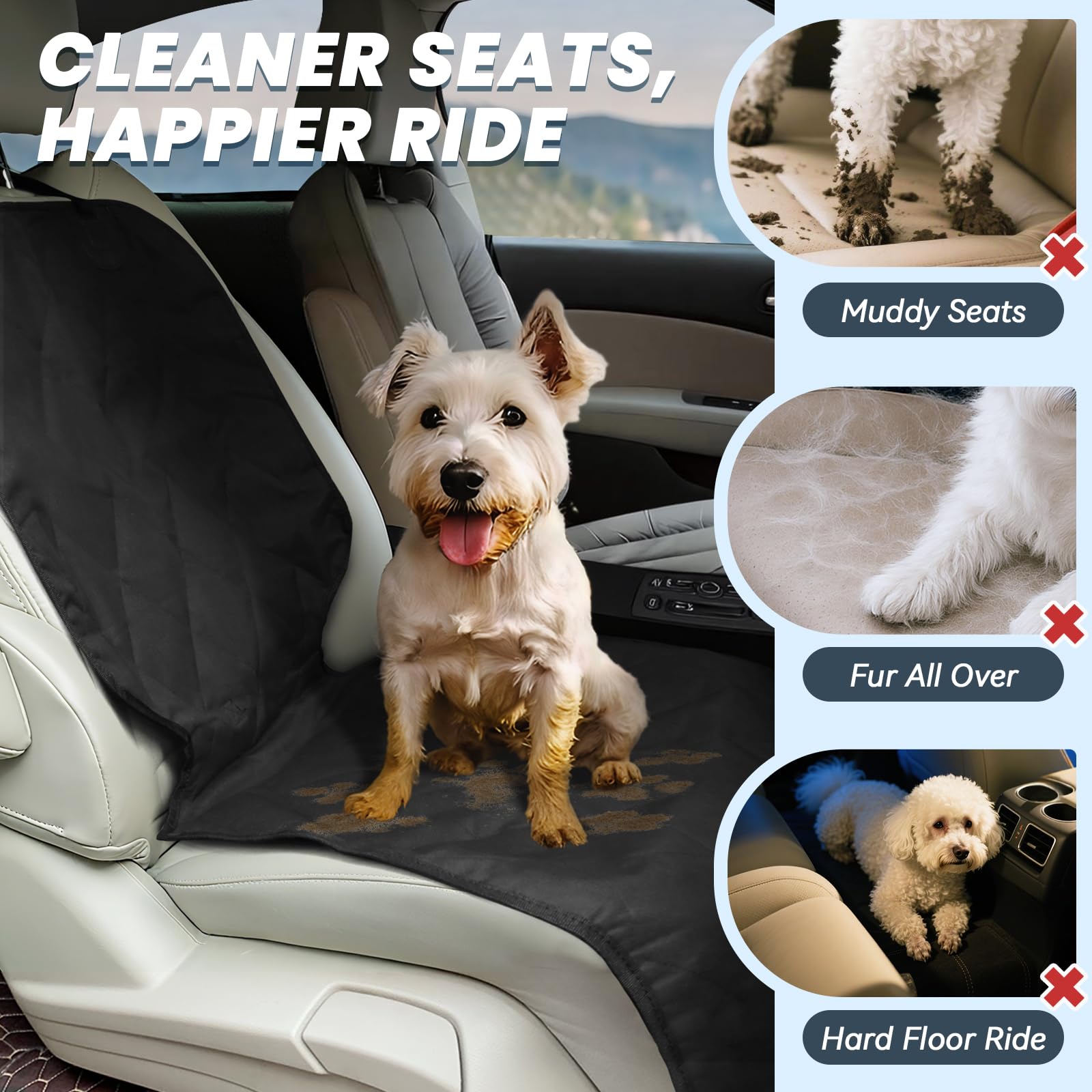 VIVAGLORY dog seat cover anti-slip backing keeps the seat in place.