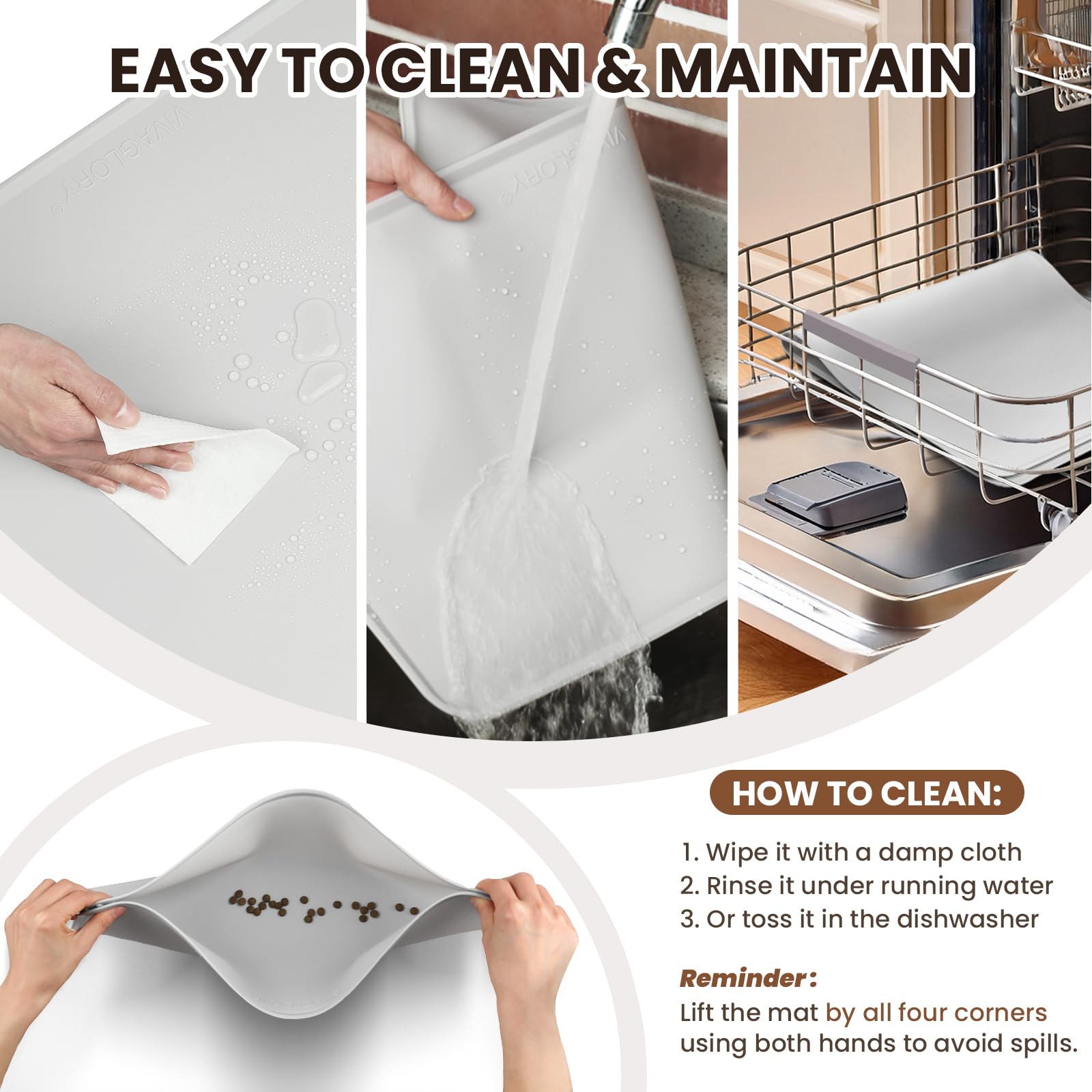 VIVAGLORY Flexmat dark color hides dirt and blends with decor