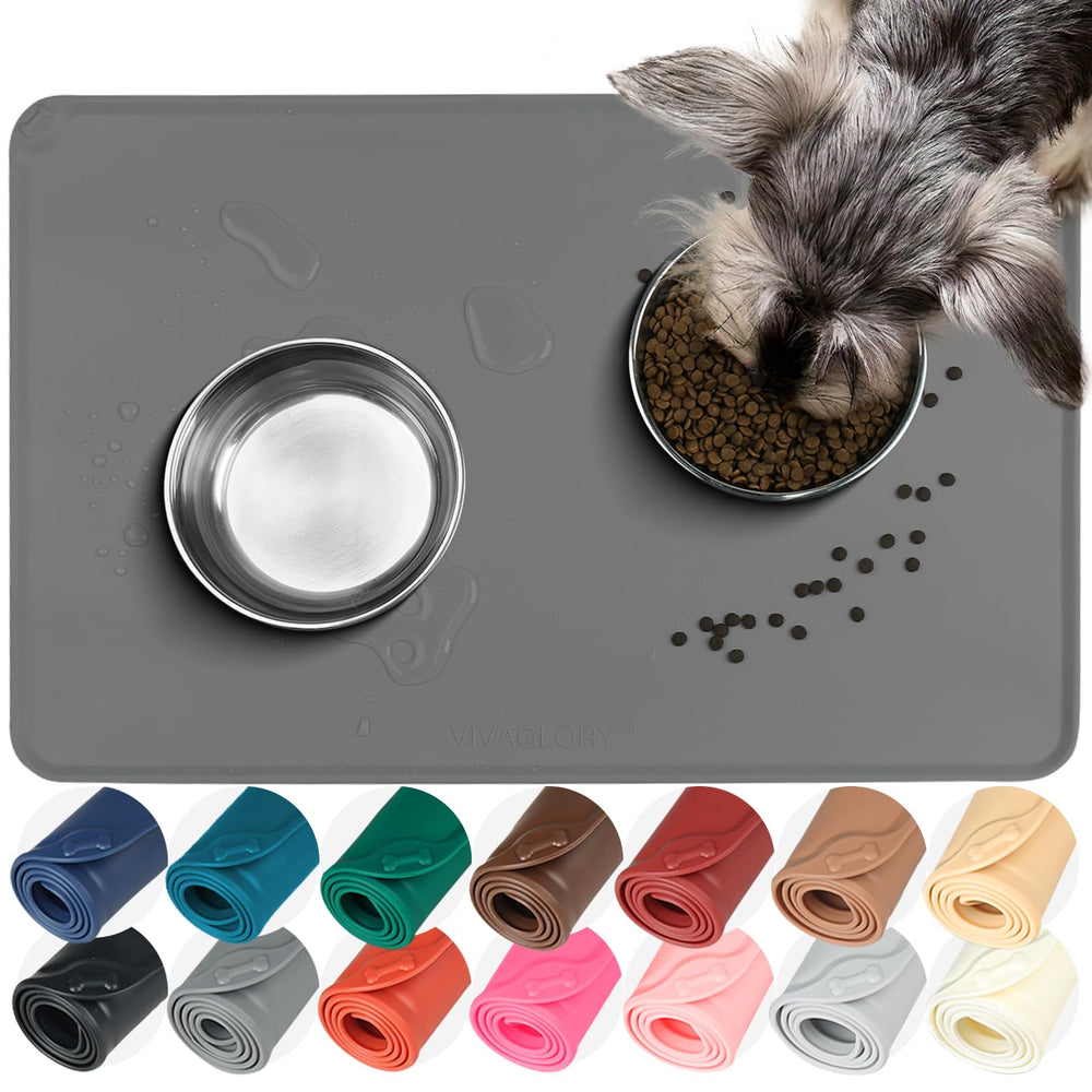 VIVAGLORY Flexmat on floor with dog bowls keeps floors clean during meals