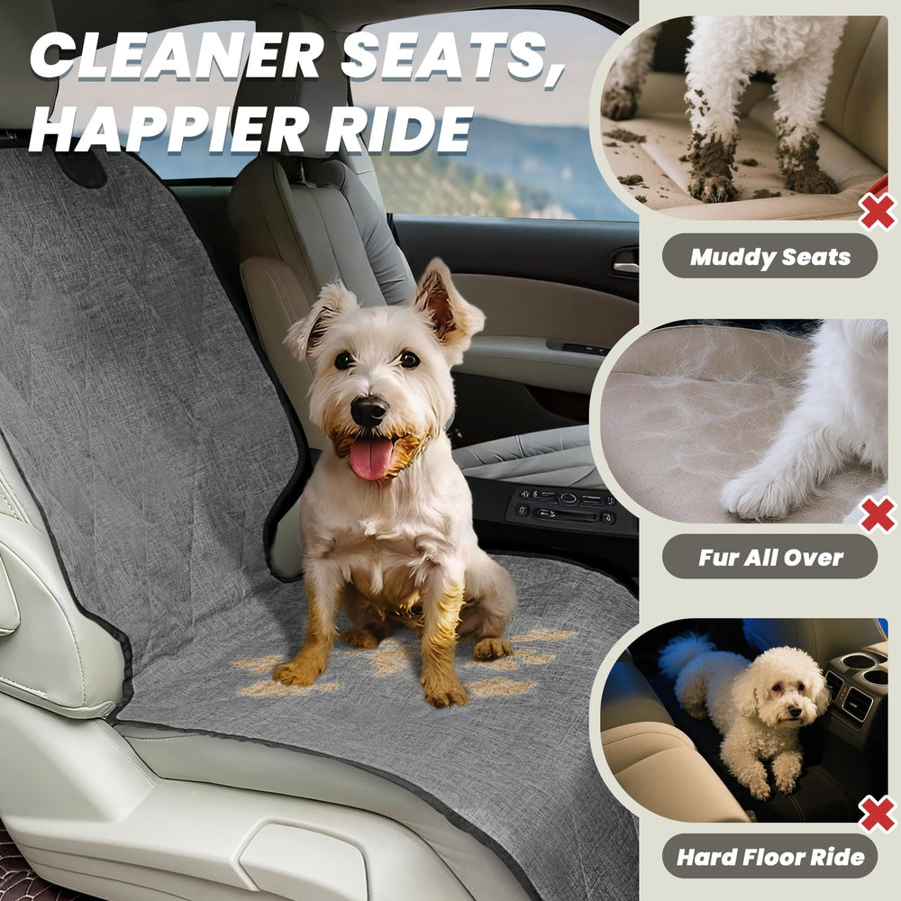 VIVAGLORY front dog seat cover shows anti-slip backing for secure trips and spill control.