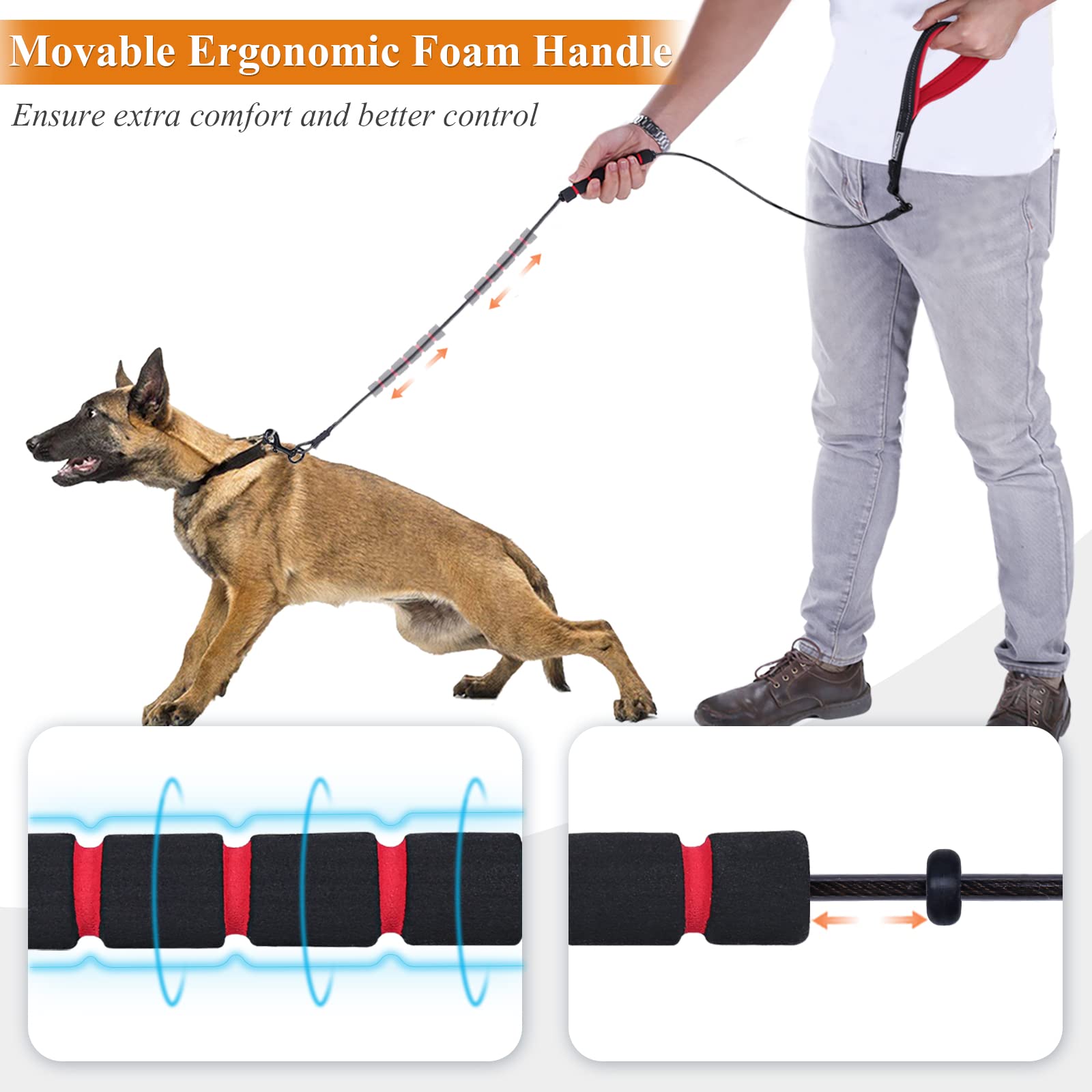VIVAGLORY multi-strand stainless steel leash resists heavy chewing and strong pulls