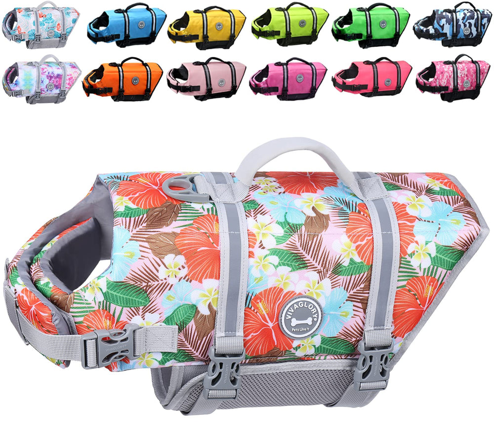 VIVAGLORY Rip Stop Dog Life Vest shows belly closure for secure fit during swimming.