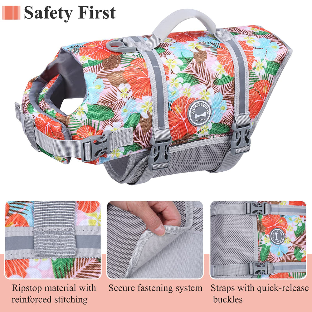VIVAGLORY Rip Stop Dog Life Vest size chart helps pick the right fit.