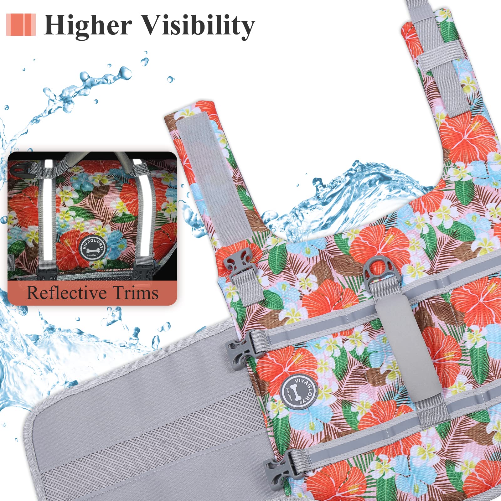 VIVAGLORY Rip Stop Dog Life Vest size chart image supports proper sizing.