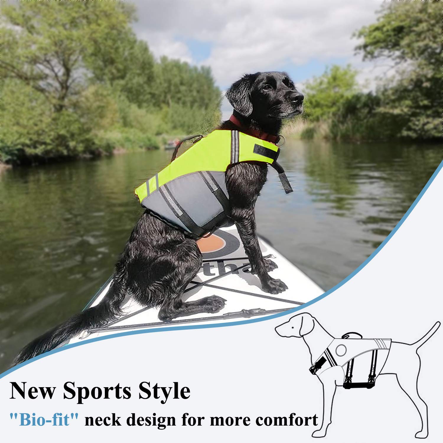 VIVAGLORY dog life vest back view with reflective strips for visibility