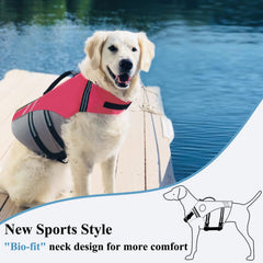 VIVAGLORY sports style dog life vest back view with bright pink visibility