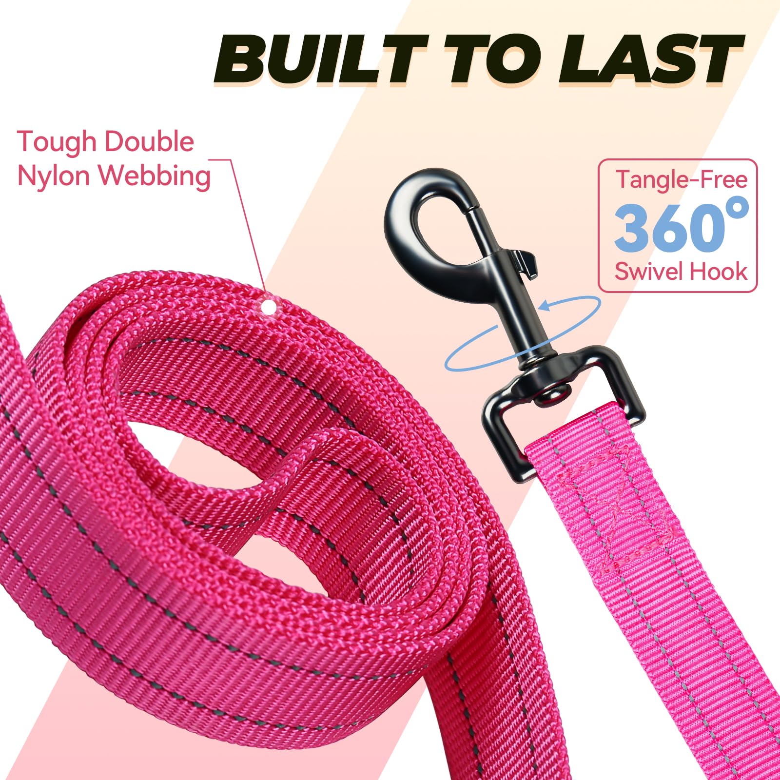 VIVAGLORY Twingrip leash double-layer nylon construction for durable daily use.