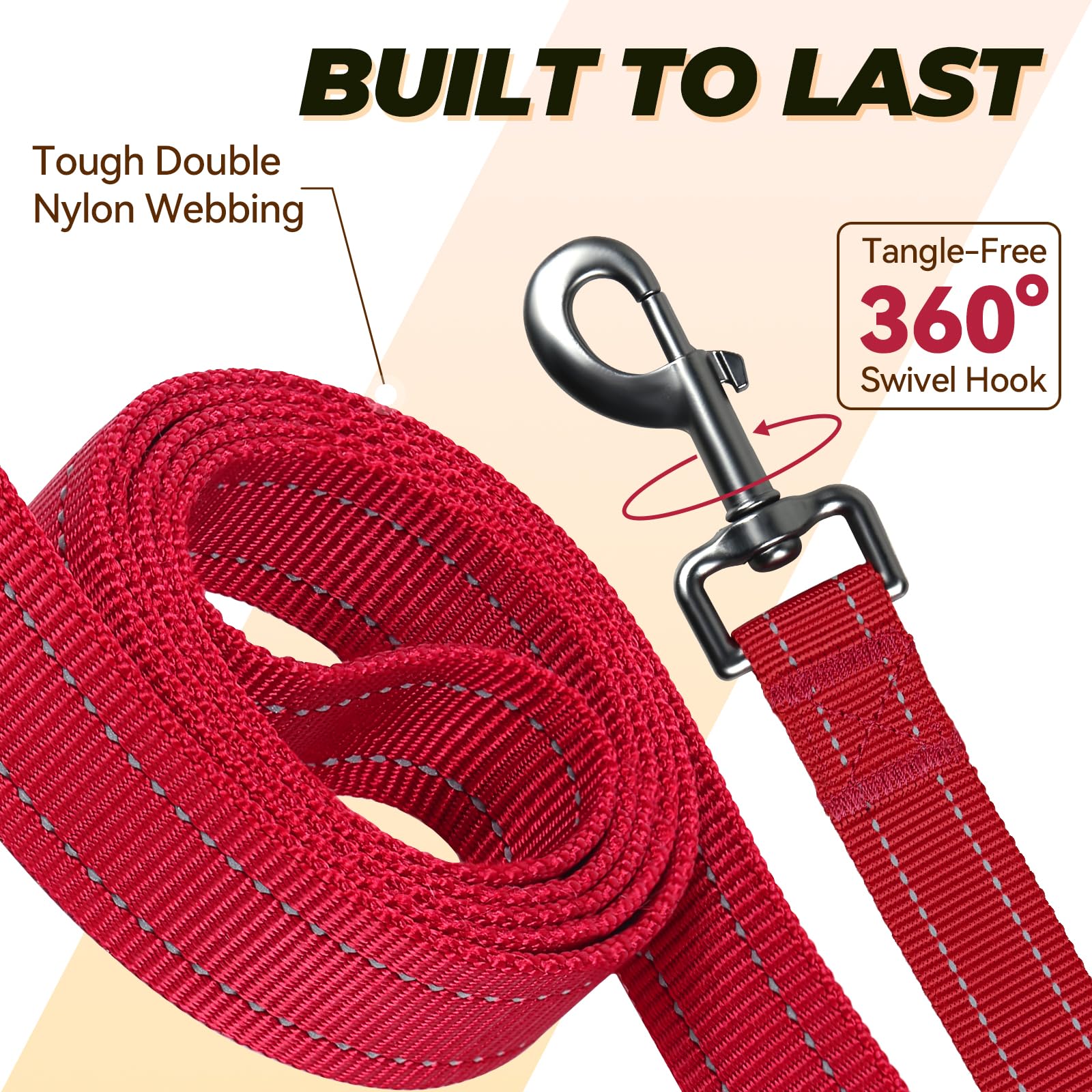 VIVAGLORY Twingrip leash reflective-threading boosts low-light visibility.