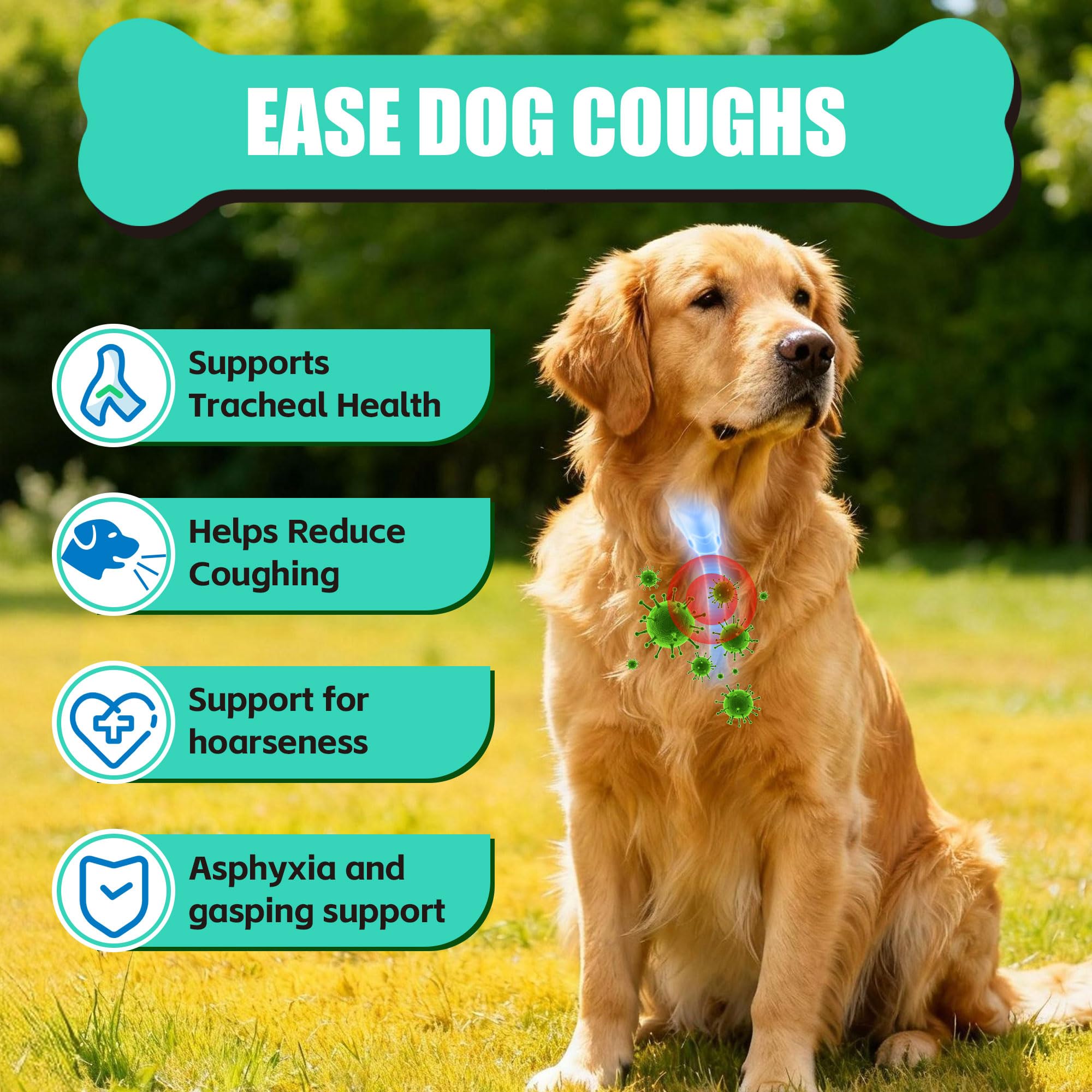 VivaElixir kennel cough chews bottle shown for natural respiratory support.