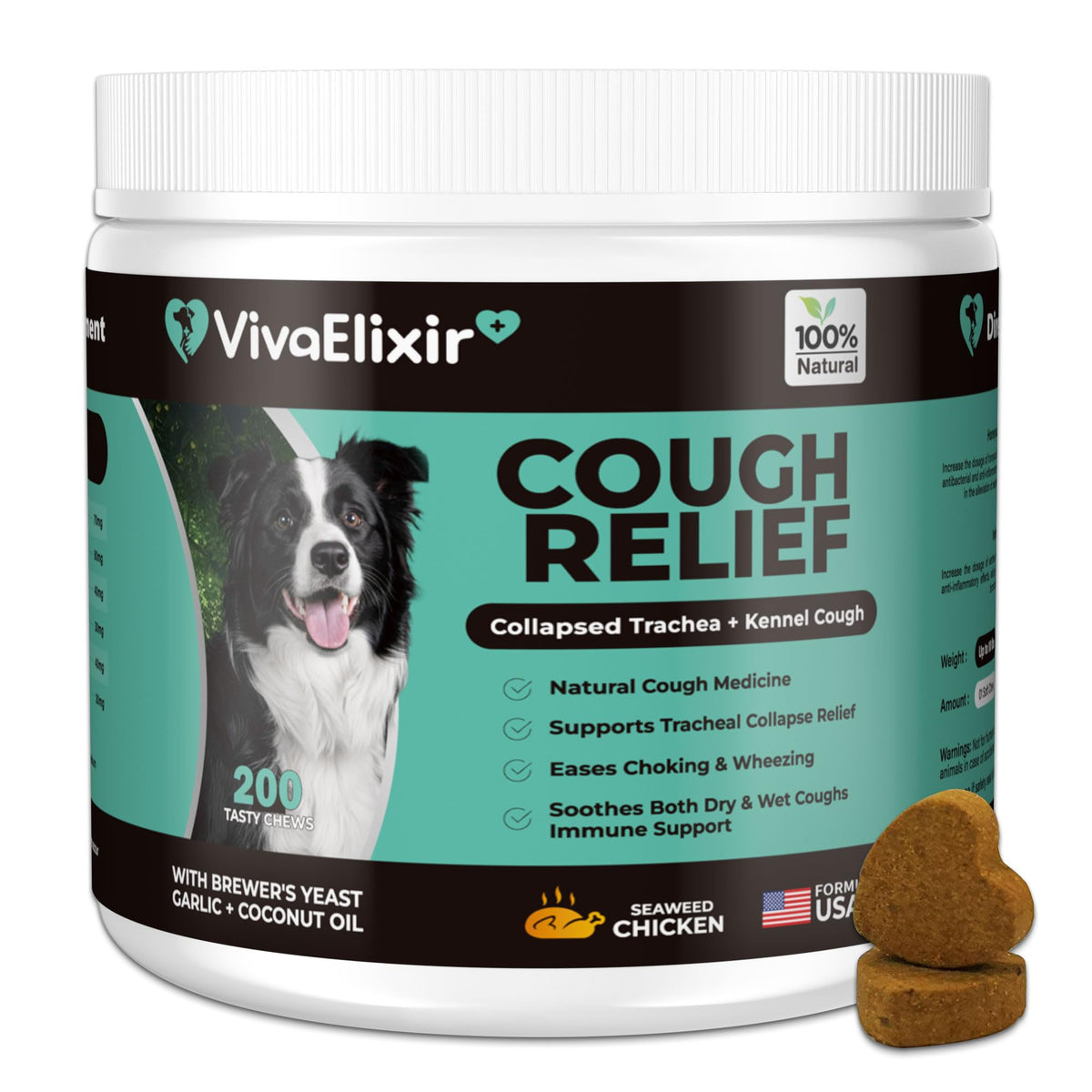 VivaElixir kennel cough chews packaging provides easy daily canine support.