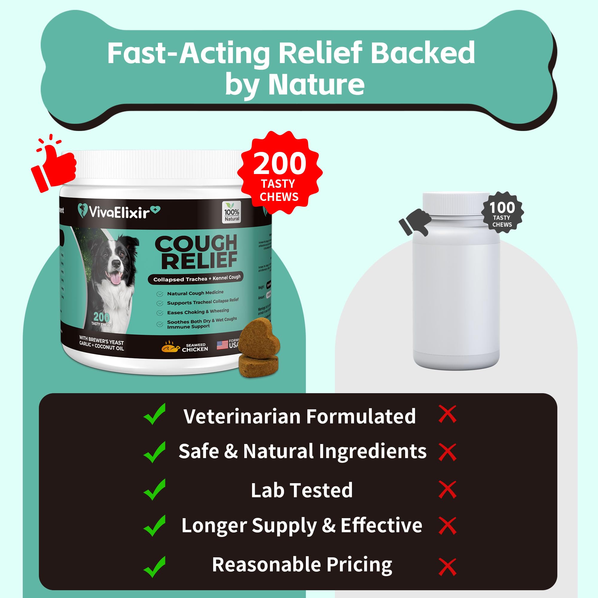 VivaElixir quality-focused scene suggests vet-level formulation for dog coughs.
