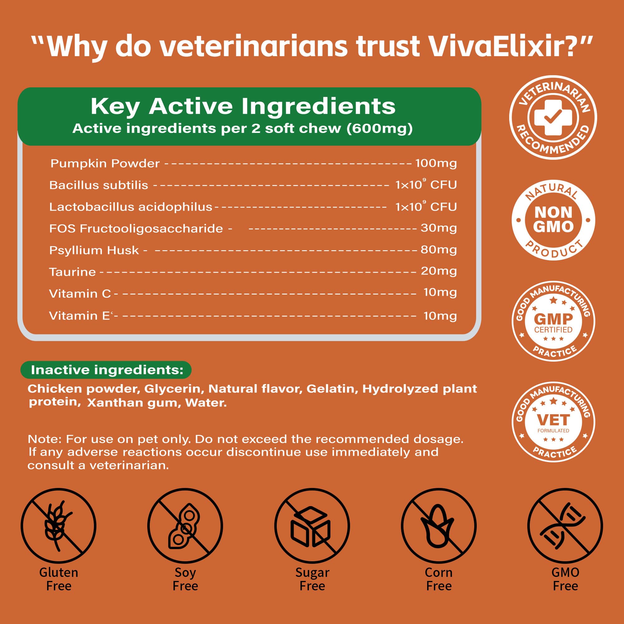 VivaElixir vet-approved stamp on label emphasizes safe daily use for cats