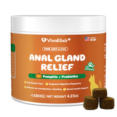 VivaElixir Constipated Cat soft chews bag label highlighting pumpkin and probiotic blend for digestive support