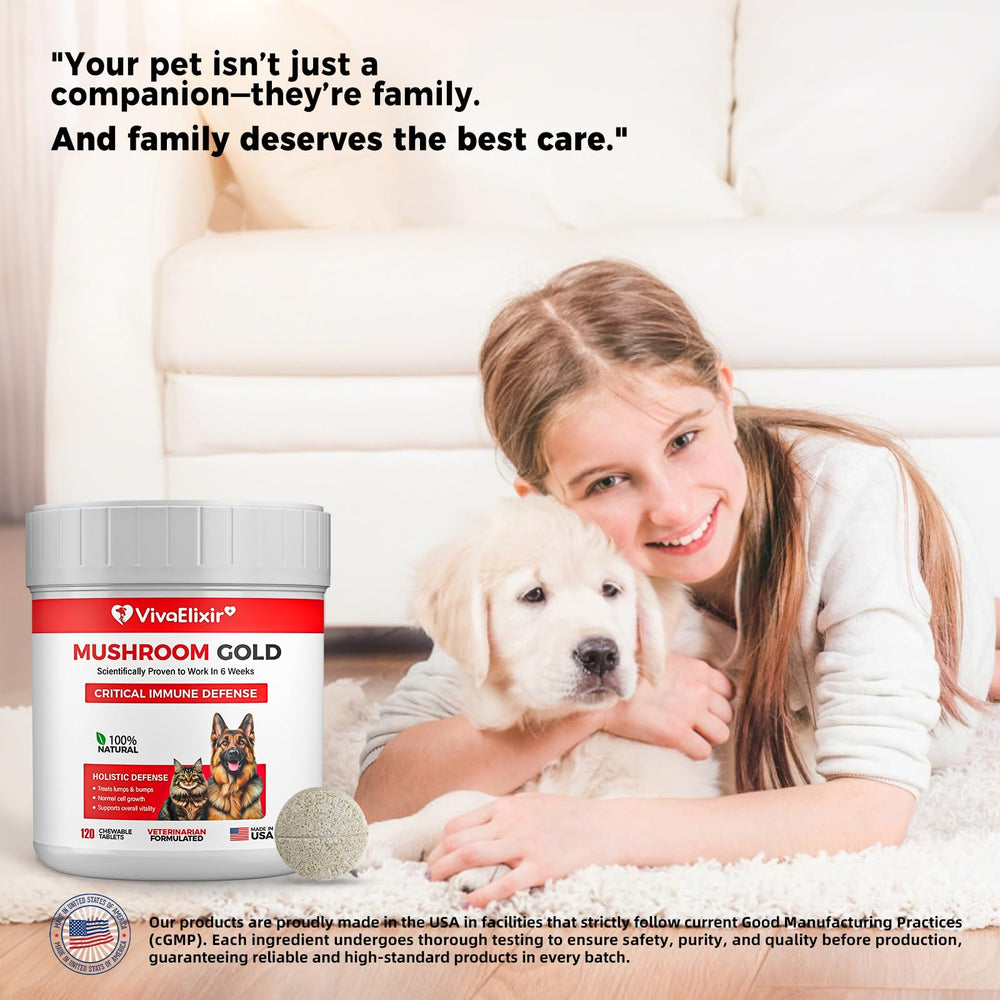 VivaElixir vet-formulated dog supplement on countertop ready for daily dosing.