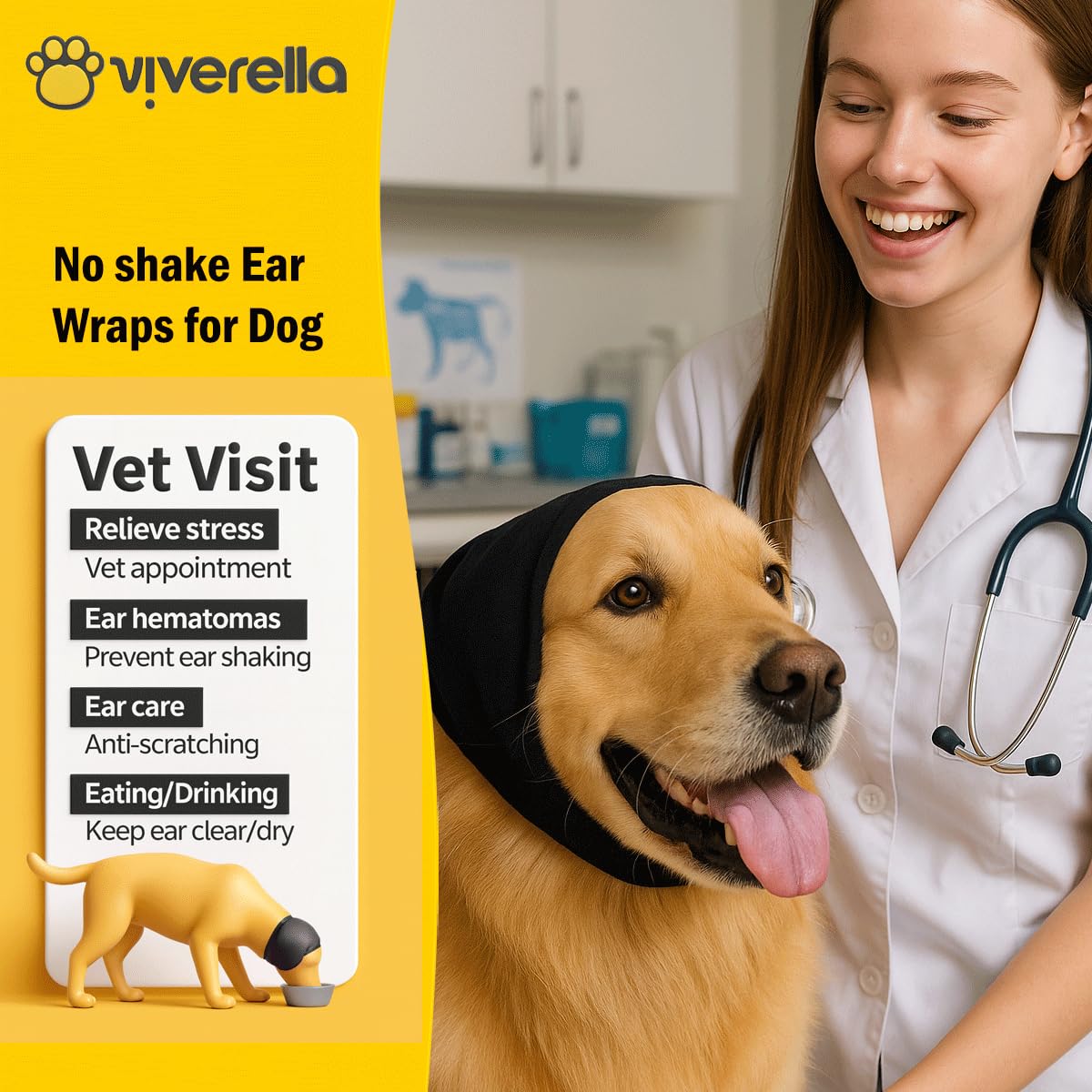 Viverella adjustable-fit dog ear-wrap adapts to multiple breeds comfortably