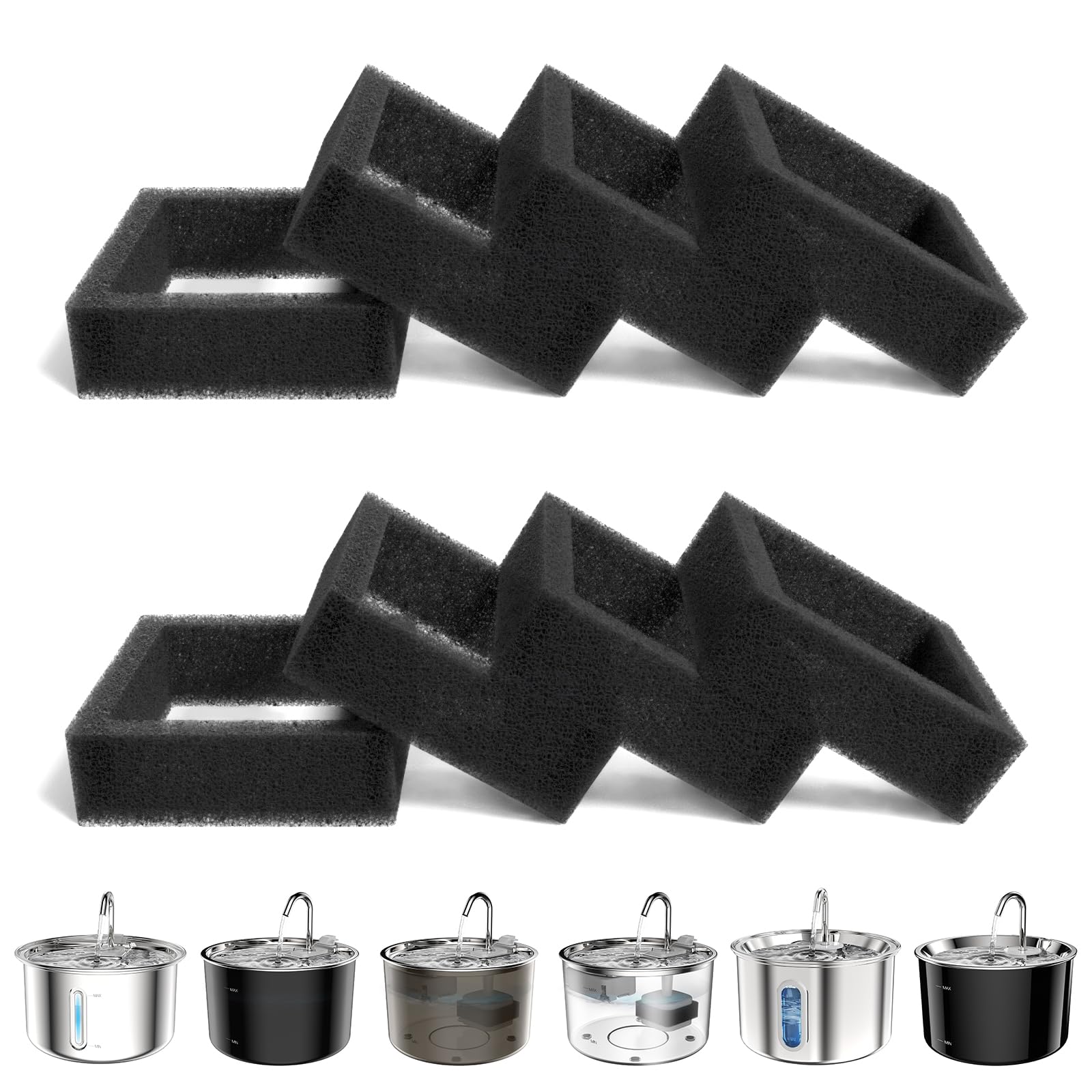 VIVIDORAMA replacement foam filter fits 101oz fountain, capturing hair for smoother pump operation.