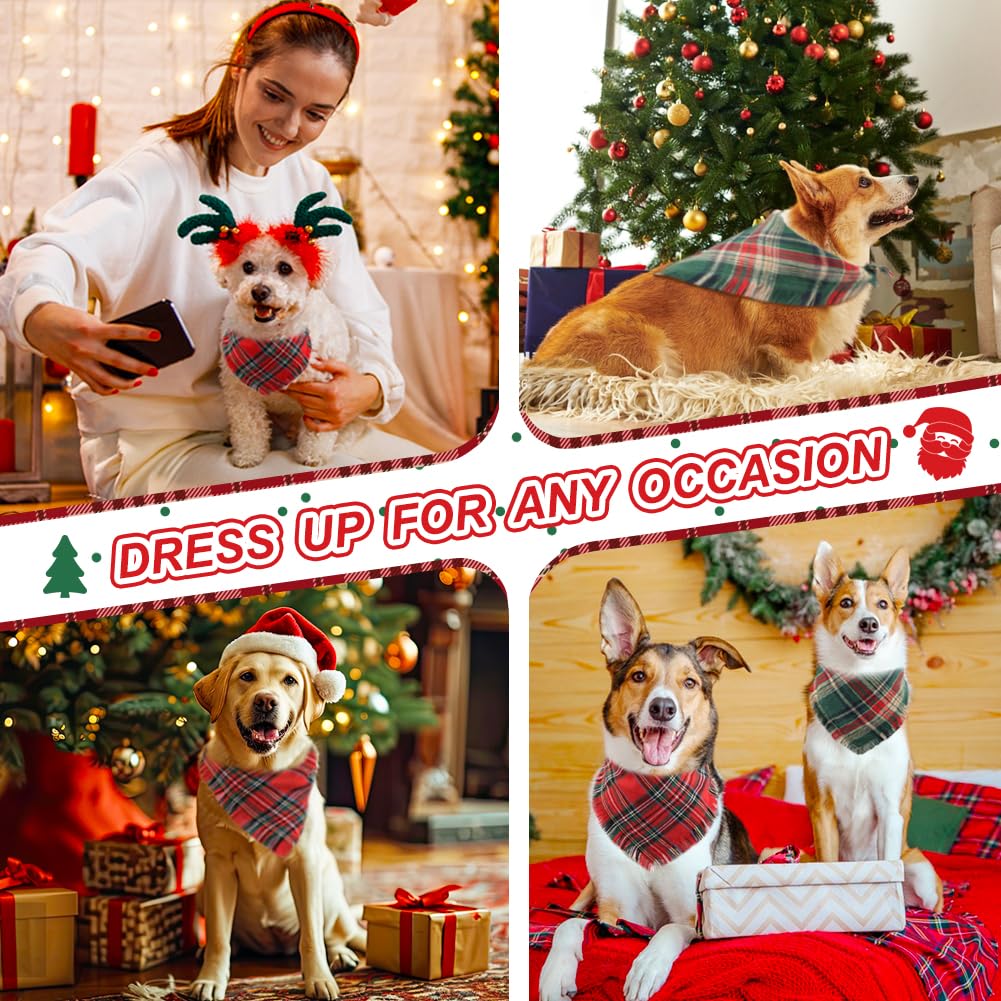 Vivifying 2-pack dog bandanas red and green plaid ready for coordinated holiday outfits.