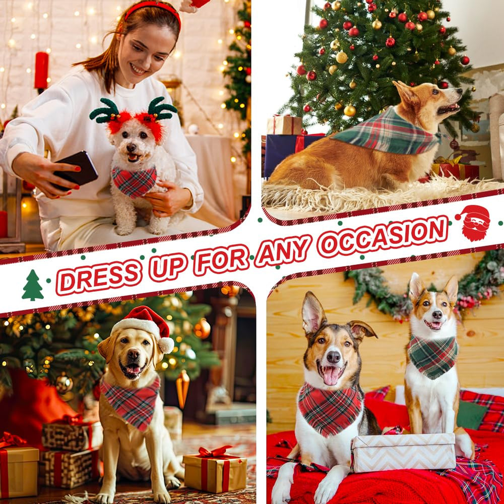 Vivifying 2-pack dog bandanas red and green plaid ready for coordinated holiday outfits.