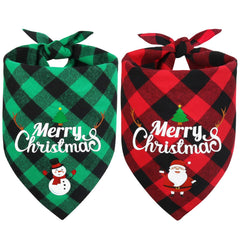 Vivifying Christmas dog bandanas front view shows Santa and snowman design for festive photoshoots