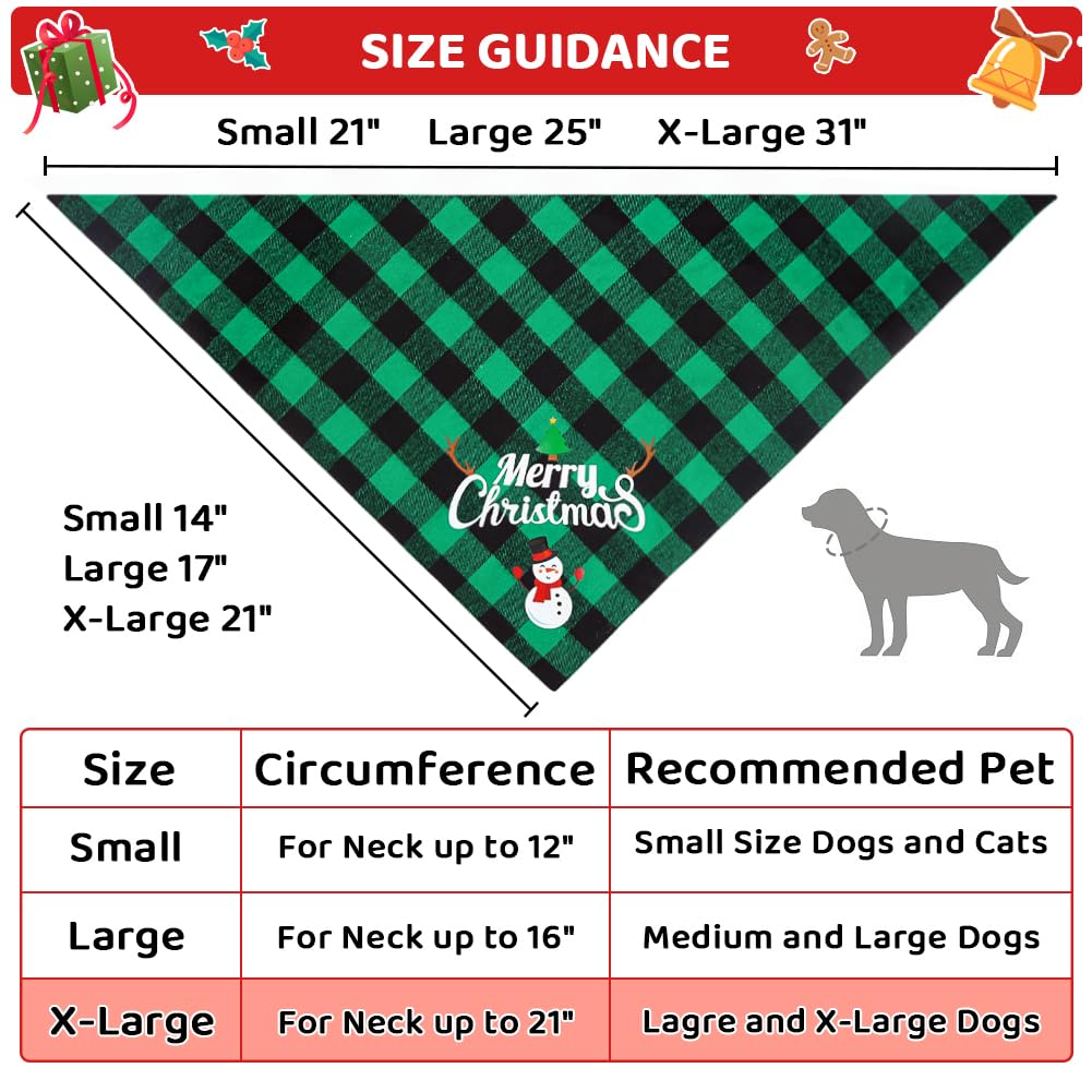 Vivifying Christmas dog bandanas green plaid snowman pattern for playful outings