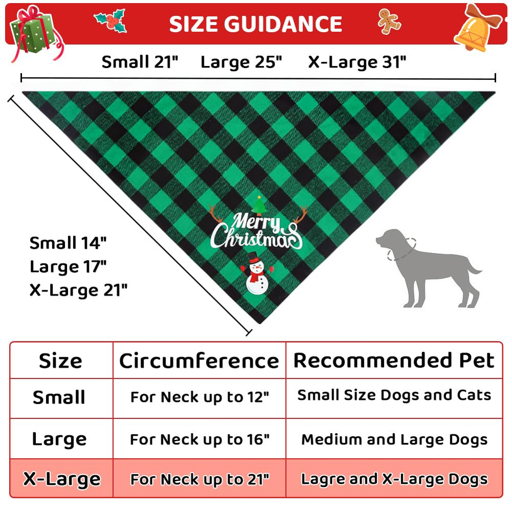 Vivifying Christmas dog bandanas green plaid snowman pattern for playful outings