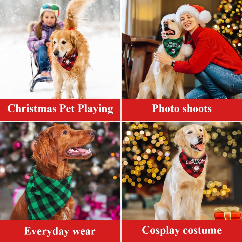 Vivifying Christmas dog bandanas red plaid Santa print for Christmas parties