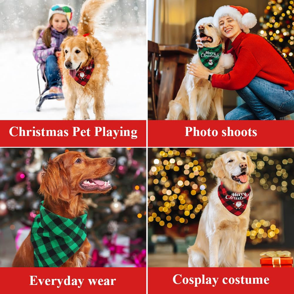 Vivifying Christmas dog bandanas red plaid Santa print for Christmas parties