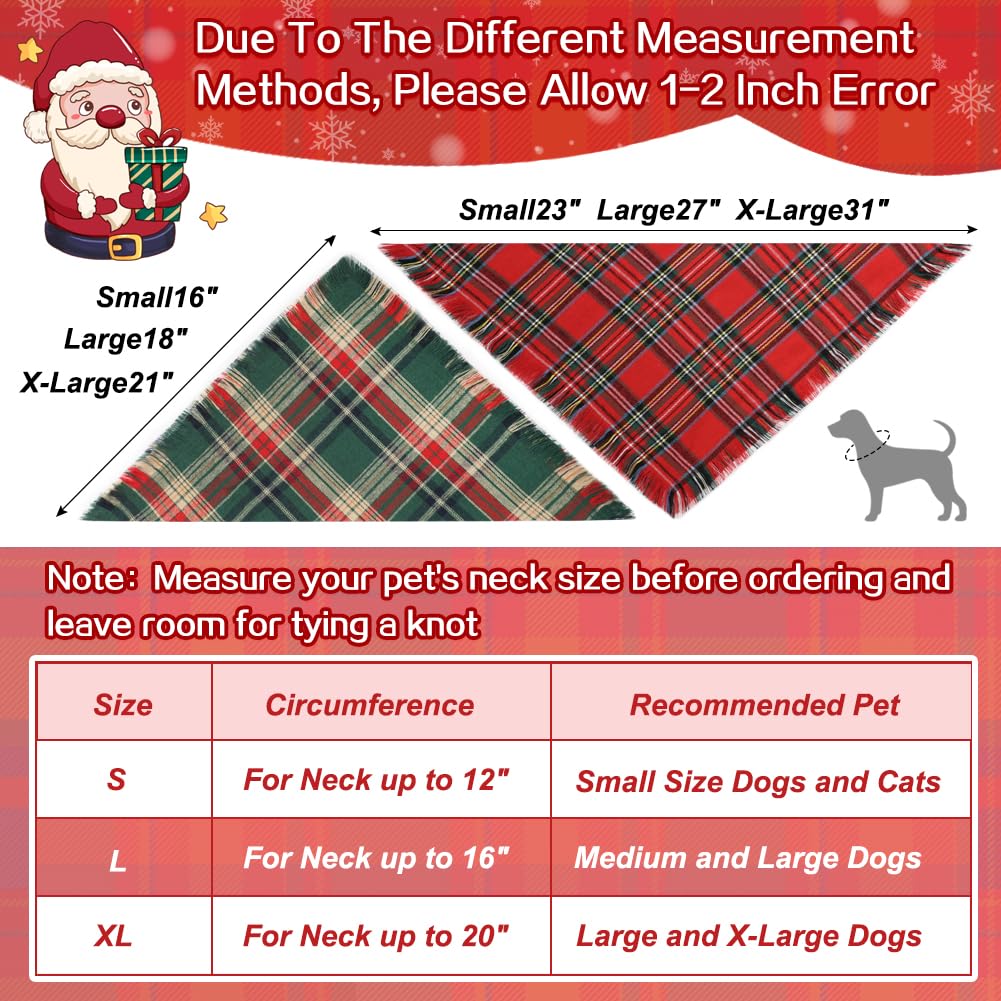 Vivifying dog bandana tasseled edges red-green, adding festive flair for photos and parties.