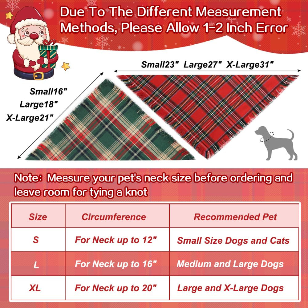 Vivifying dog bandana tasseled edges red-green, adding festive flair for photos and parties.