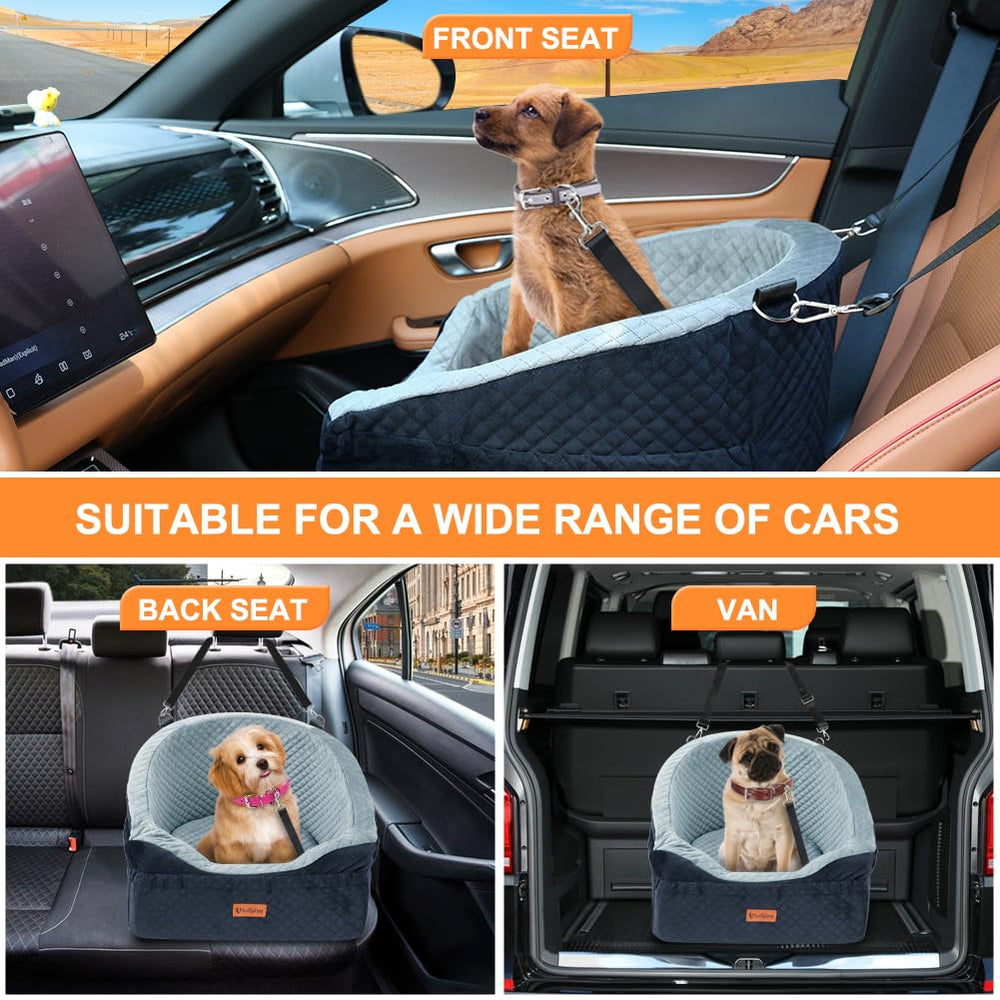 Vivifying detachable bed conversion illustrates home and outdoor use for dogs.