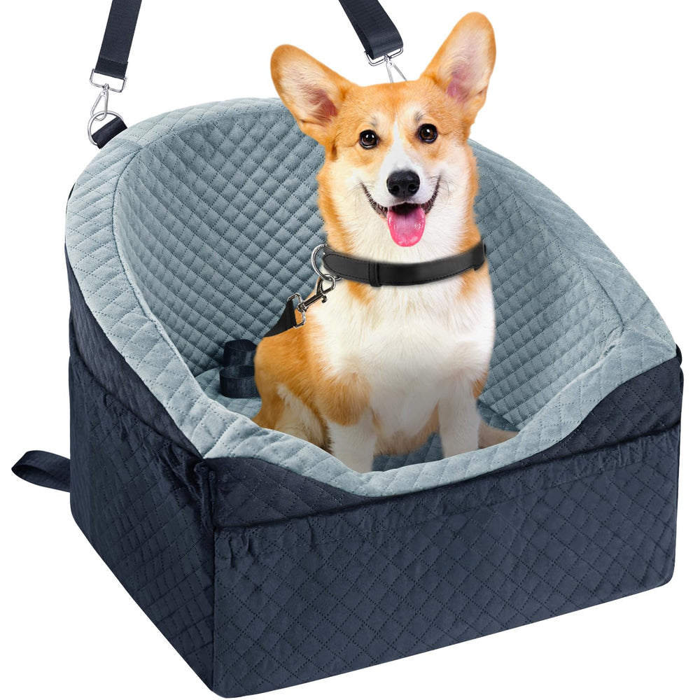 Vivifying dog car seat front view in gray-black ensures a secure travel fit for small and medium dogs.