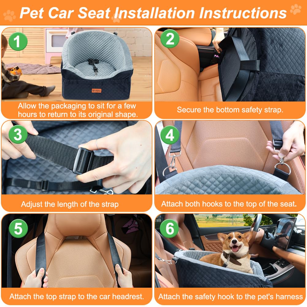 Vivifying dog car seat with storage pockets organizes toys and essentials during trips.