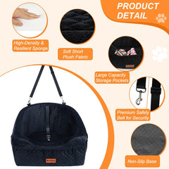 Vivifying dog car seat storage pockets keep toys and treats within easy reach.