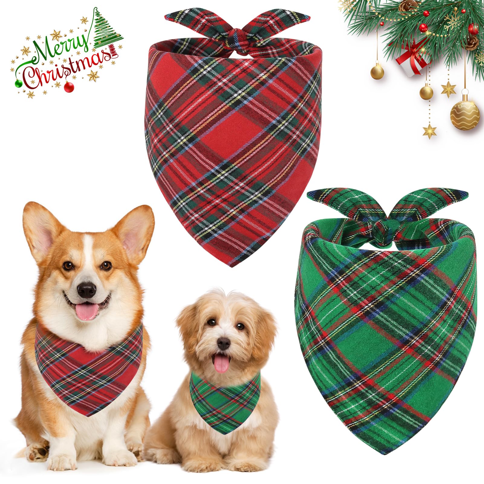 Vivifying dog christmas bandana easy tie and remove for quick dress-up.