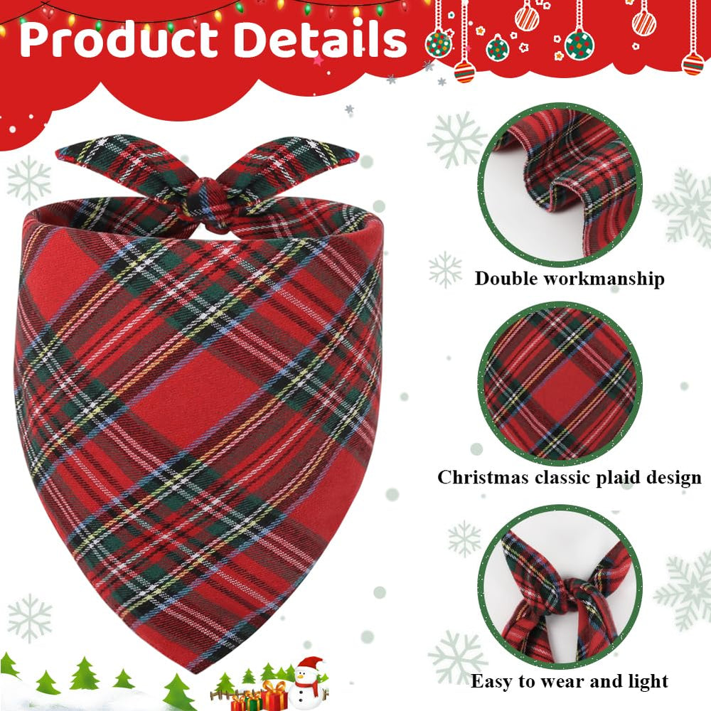 Vivifying dog christmas bandana red plaid close-up showing soft cotton fabric.