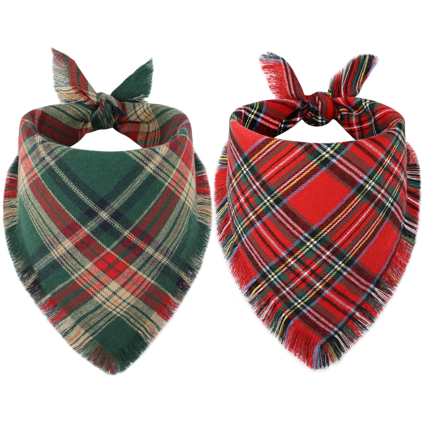 Vivifying dog Christmas bandana red plaid close-up, showcasing soft cotton texture for festive photos.