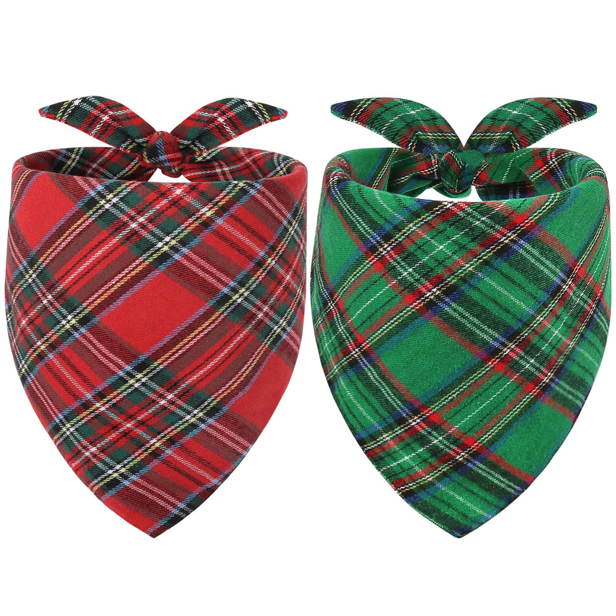 Vivifying dog christmas bandana red plaid on small dog for festive photo prop.