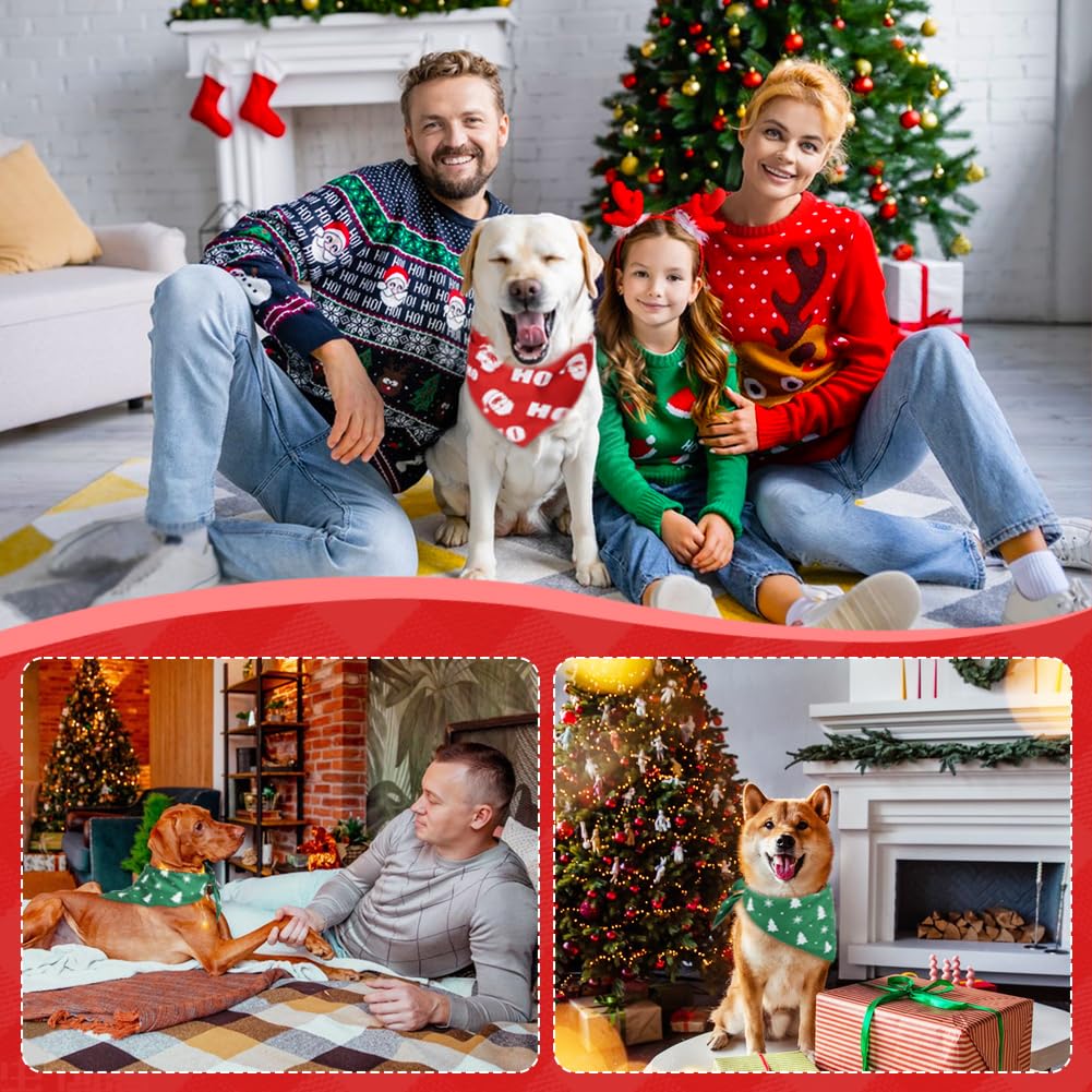 Vivifying two-pack Christmas bandanas showcases Santa and tree designs for coordinated looks