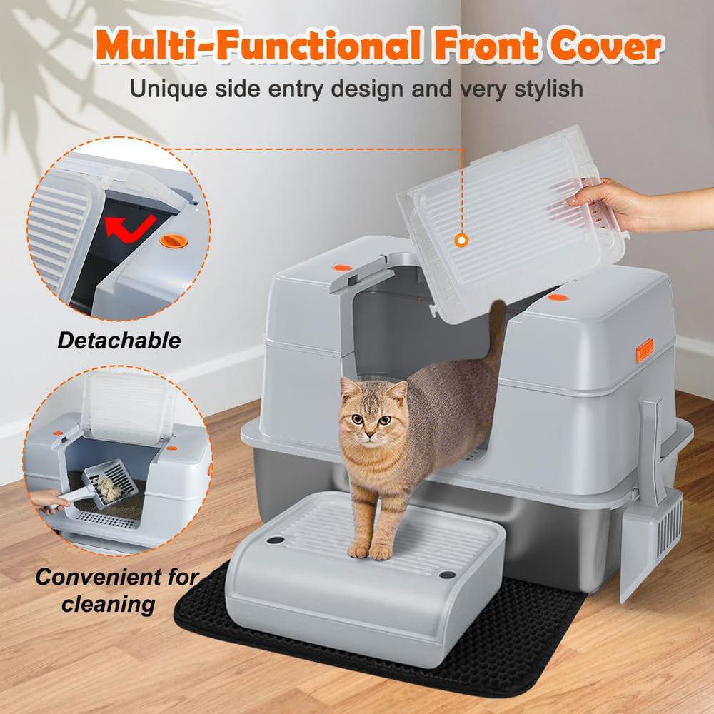 Vivifying footboard gray aids kittens and seniors entering the box safely.