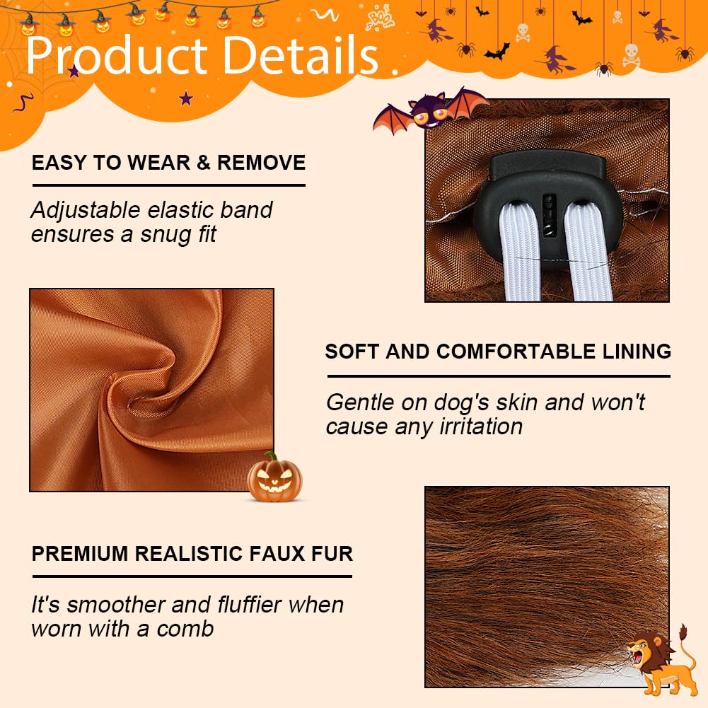 Vivifying lion mane close-up shows soft faux fur for comfortable wear.