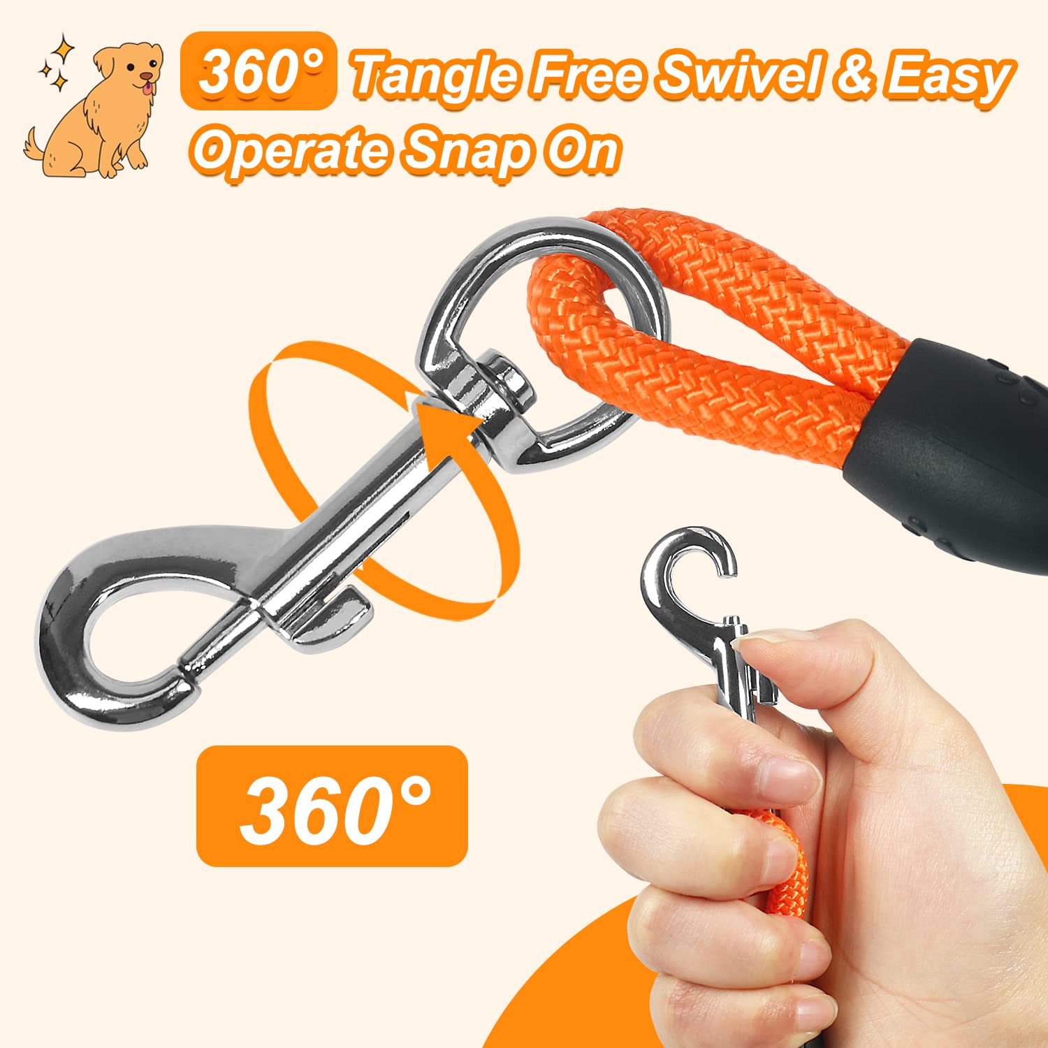 Vivifying long dog leash 360-degree clasp keeps dog safe and secure during play.