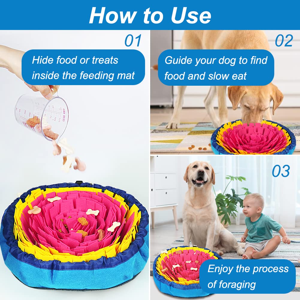 Vivifying Snuffle Mat in action shows a dog sniffing and searching for treats