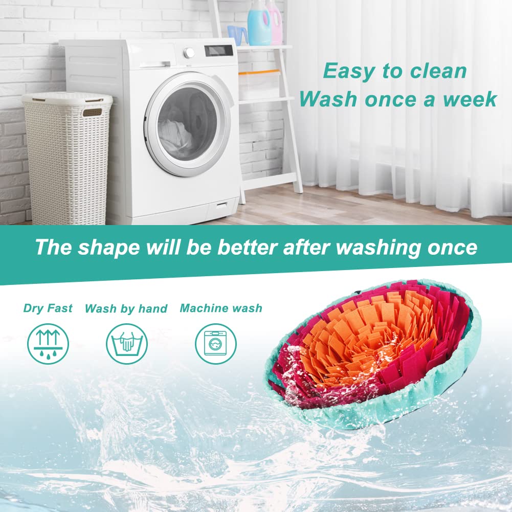 Vivifying Snuffle Mat for Dogs washing instructions showing hand and machine wash options