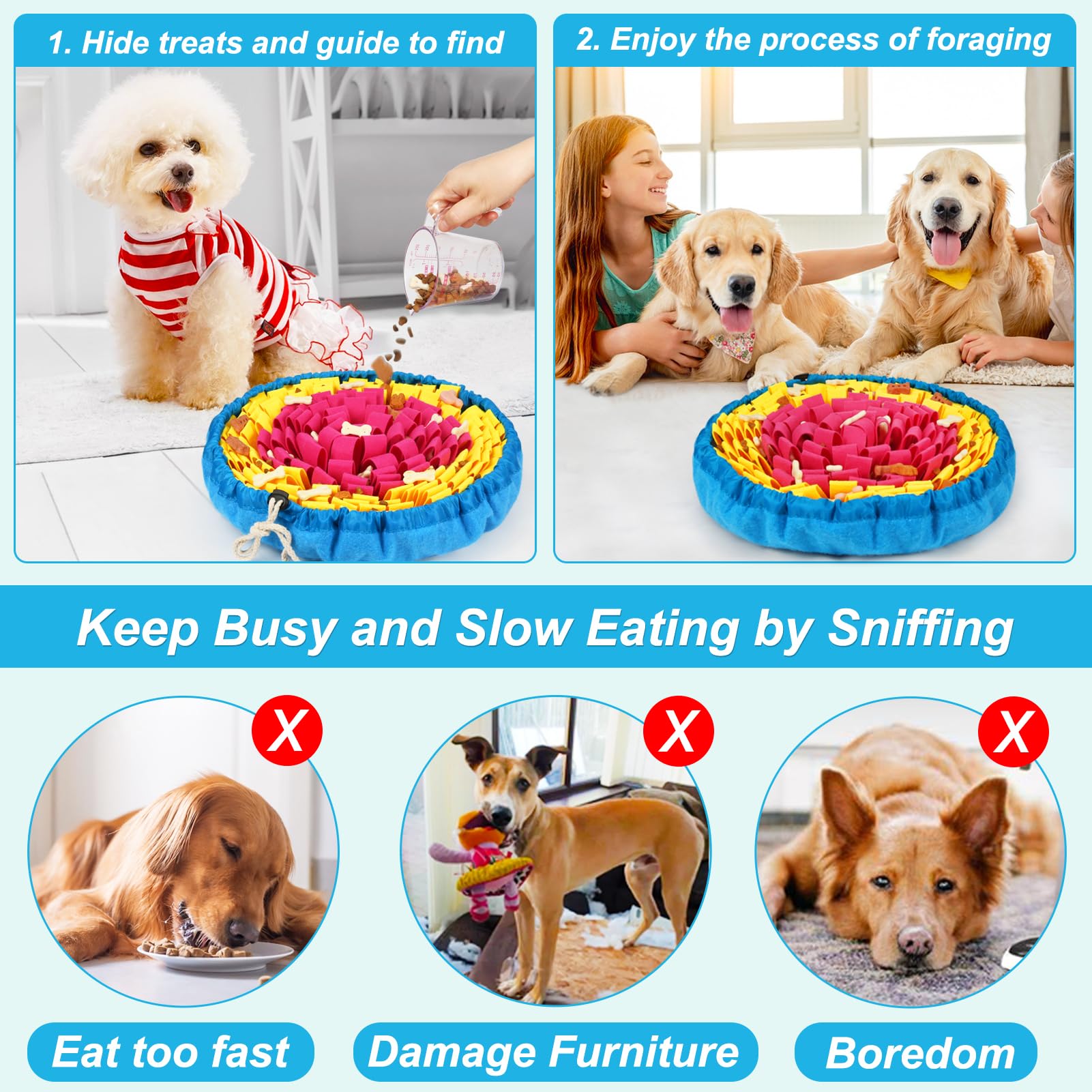 Vivifying snuffle mat for all dogs provides interactive puzzle play and mental stimulation.