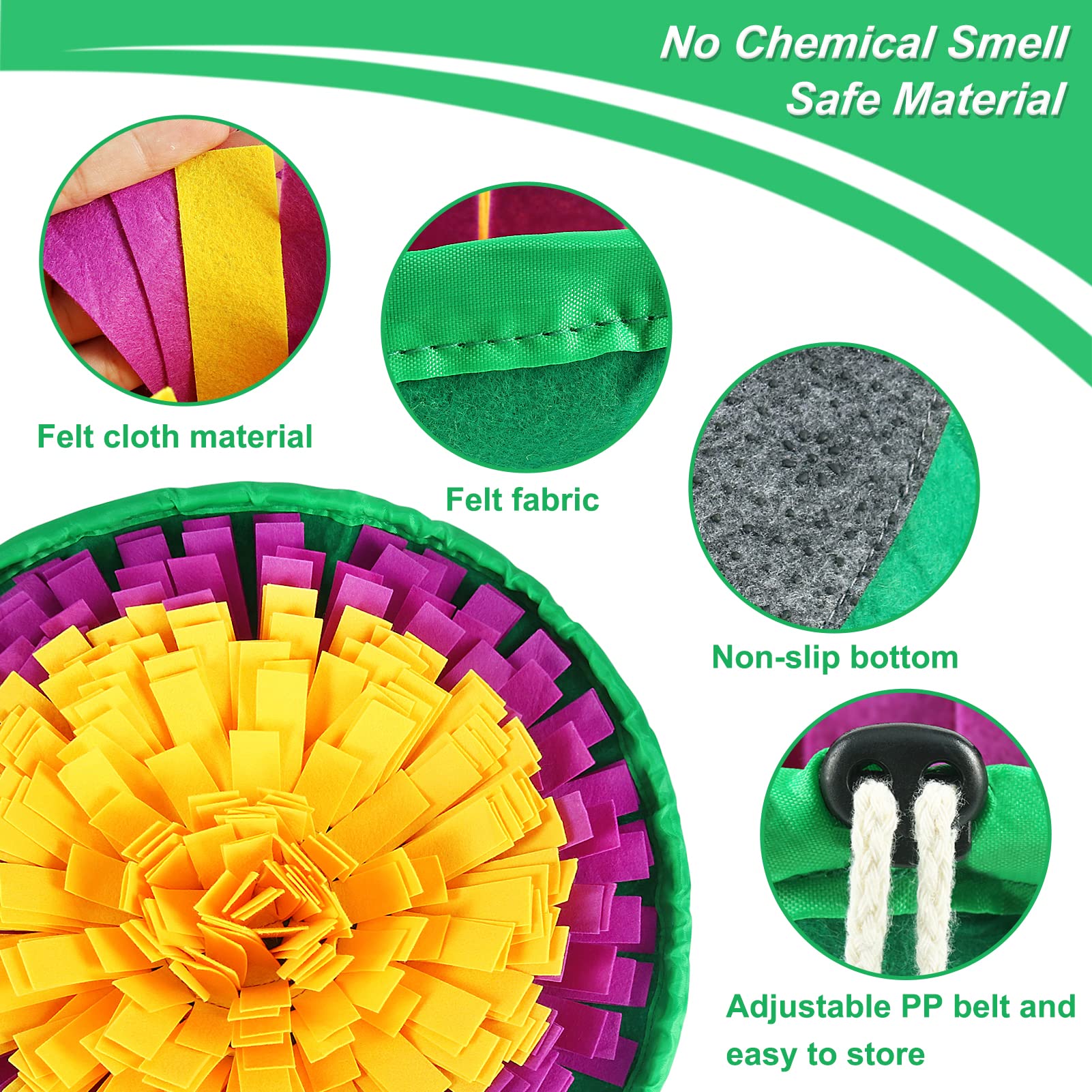 Vivifying snuffle mat foraging action closeup highlights treat hiding and cognitive enrichment