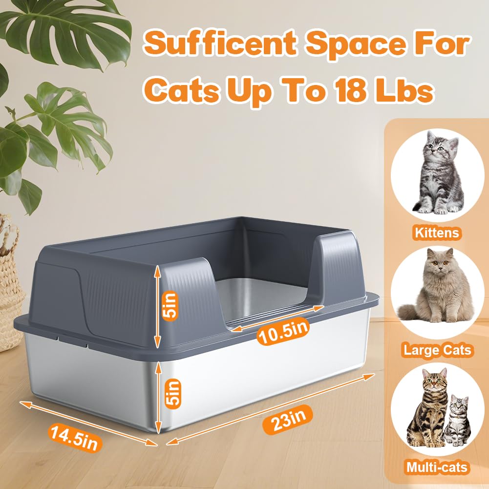 Vivifying side-entry litter box shows easy entry for larger or curious cats.