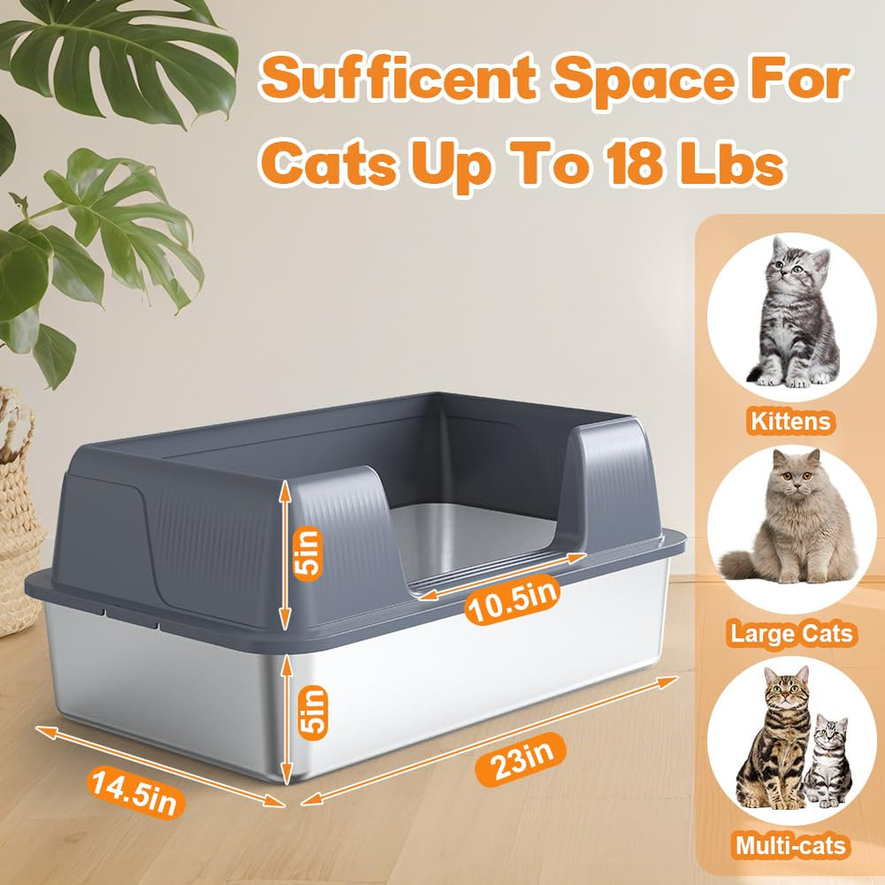 Vivifying side-entry litter box shows easy entry for larger or curious cats.