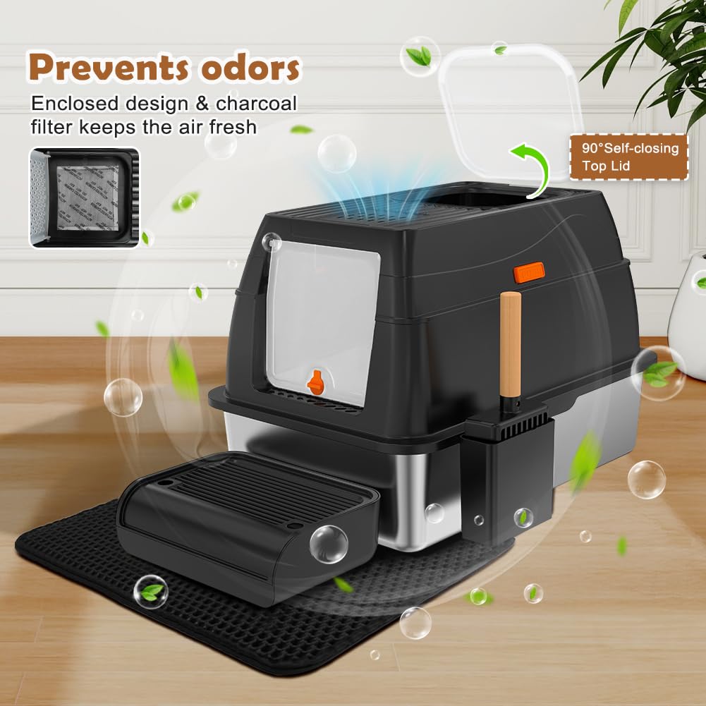 Vivifying stainless steel litter box with dimensions and space for cats up to 16 lbs