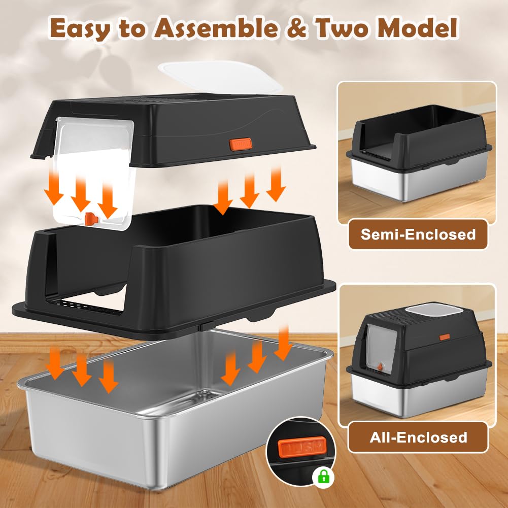 Vivifying stainless steel litter box dual-exit design supports various cat behaviors and reduces spills